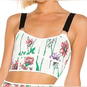 BCBGMAXAZRIA Floral Bustier Cropped Knit Top Gardenia Combo Sz M